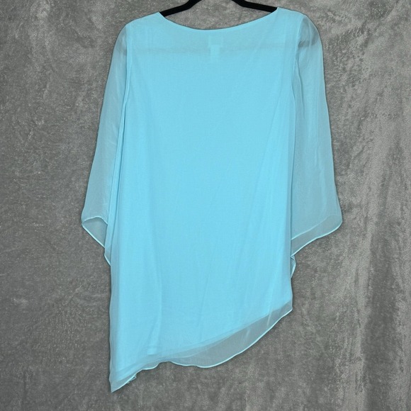 Chicos 0 Size Small Top Shirt Blue Solid Flared Sheer 3/4 Sleeve Scoop Neck - Picture 5 of 7